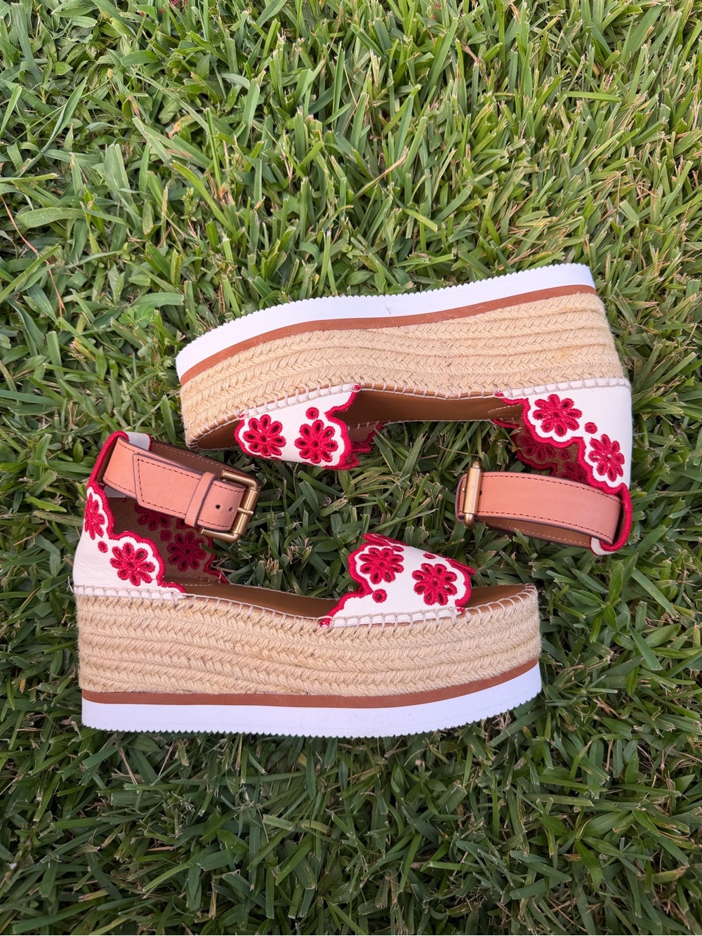 See by Chloé Glyn Floral Embroidered Espadrille Platform Sandals US 7 $395 - Picture 8 of 12
